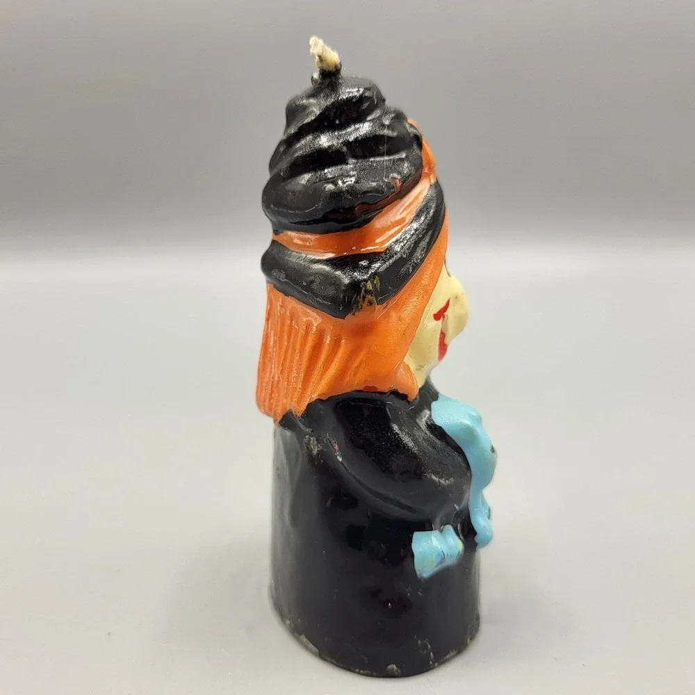 Vintage Halloween Spooky Witch Candle Figurine Small Black Orange 4